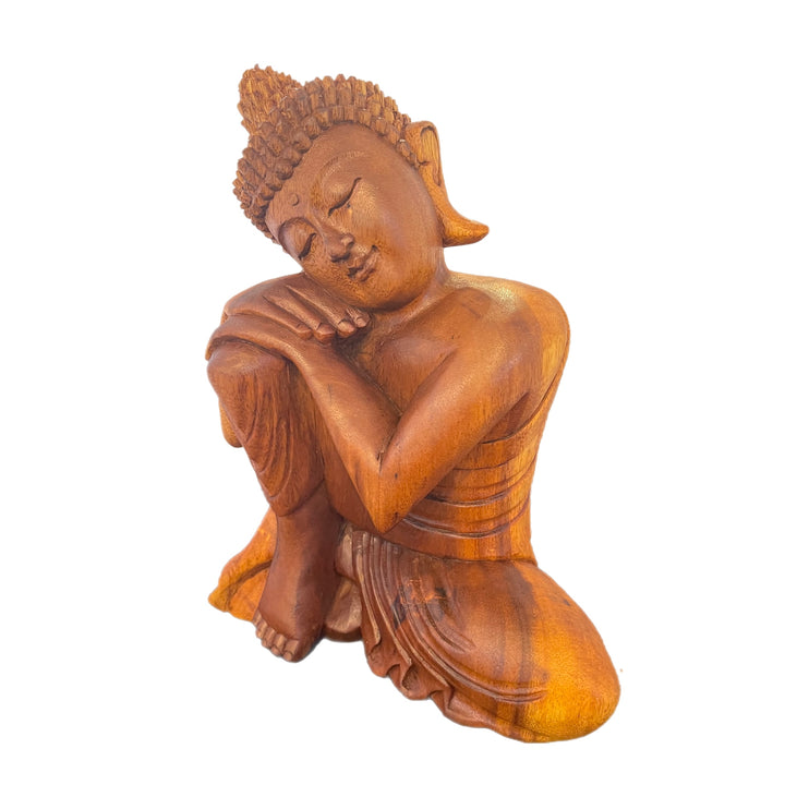 Hand Carved Relaxed Buddha with Hand on Knee