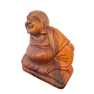 Hand Carved Leaning Happy Buddha