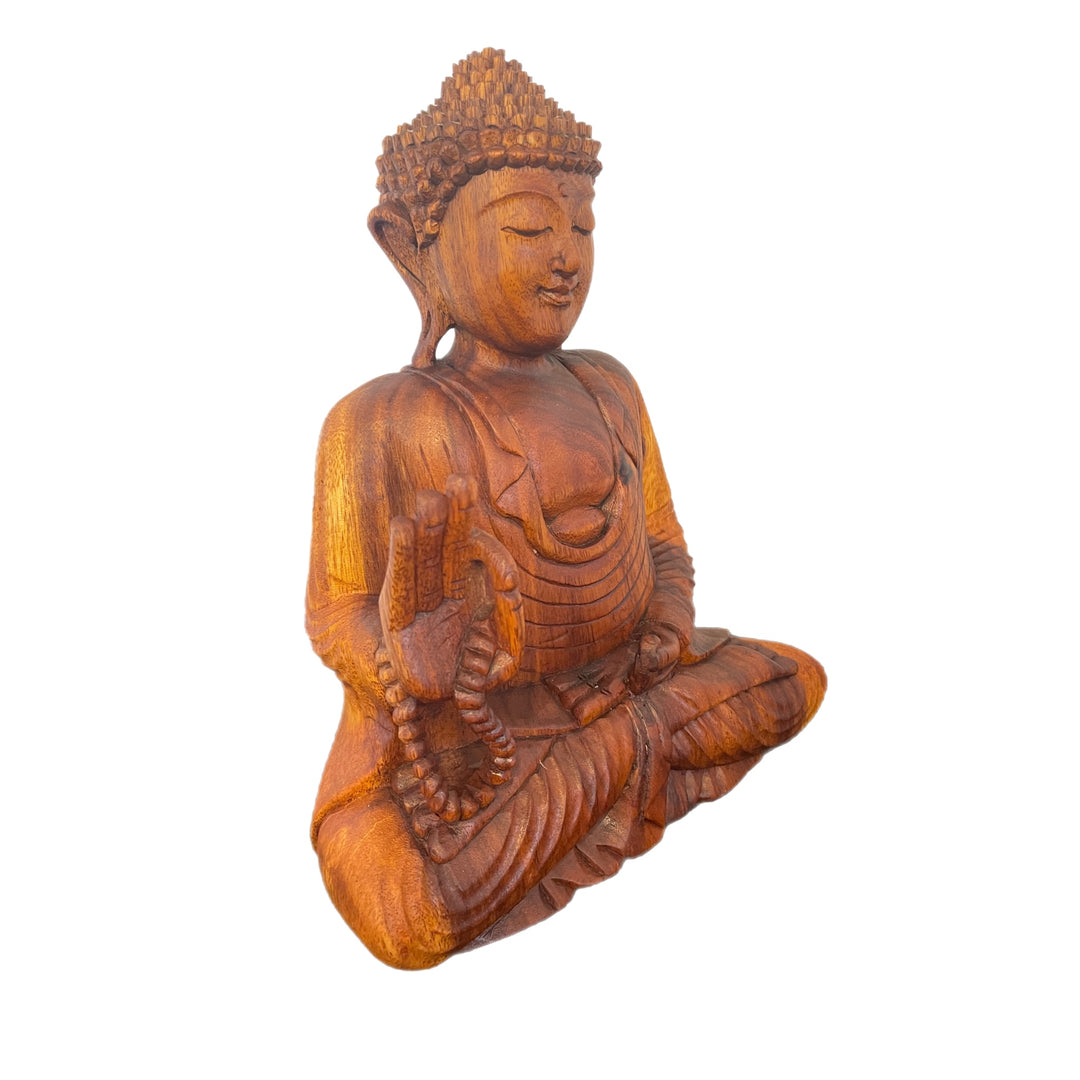 Hand Carved Tibetan Buddha with Hand up with Bead