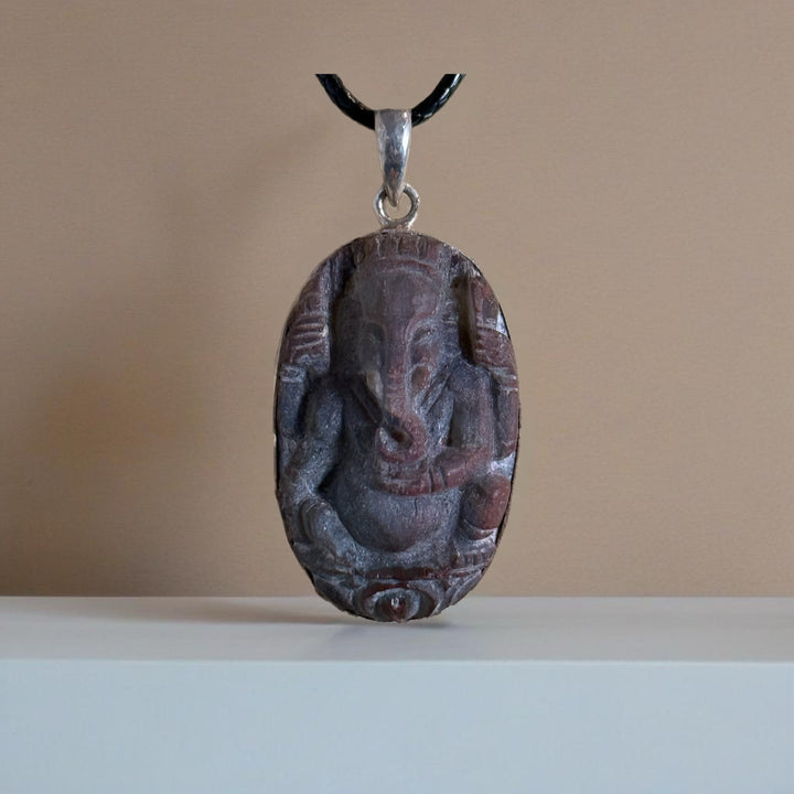 Hand Carved Ganesha in Labradorite Pendant