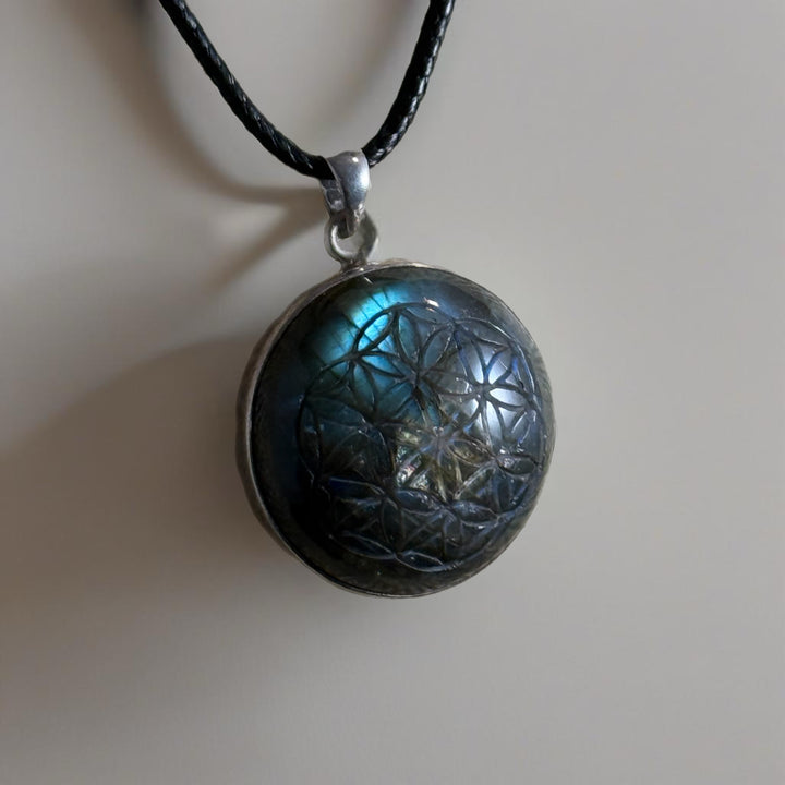 Hand Carved Flower of Life in Labradorite